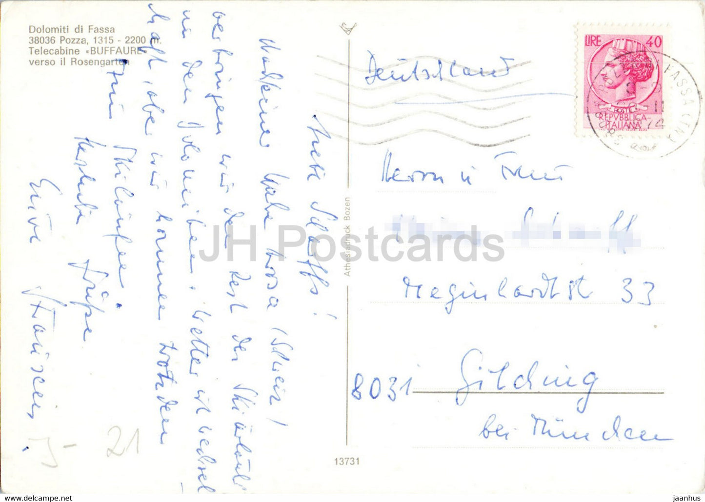 Dolomiti di Fassa - Pozza - Telecabine Buffaure verso il Rosengarten - cable car - 1974 - Italy - used