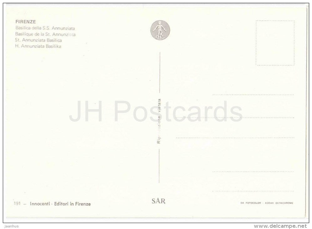 Basilica della S. S. Annunziata - St. Annunziata Basilica - Firenze - Toscana - 191 - Italia - Italy - unused - JH Postcards
