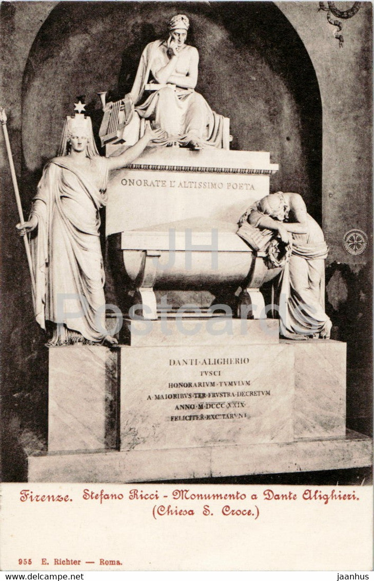 Firenze - Florence - Stefano Ricci - Monumento a Dante Alighieri - Chiesa S Croce - 953 - old postcard - Italy - unused - JH Postcards