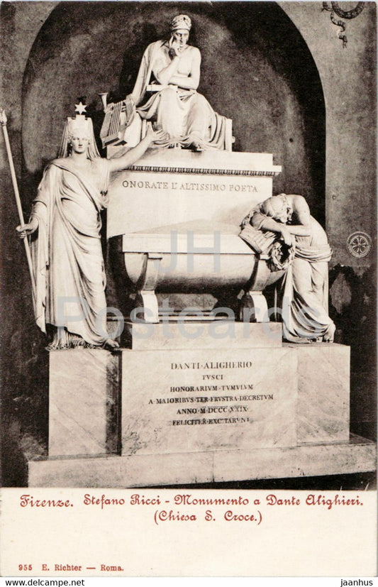 Firenze - Florence - Stefano Ricci - Monumento a Dante Alighieri - Chiesa S Croce - 953 - old postcard - Italy - unused - JH Postcards