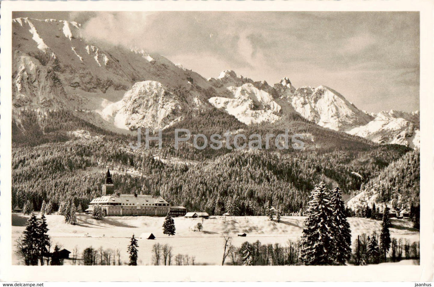 Schloss Elmau mit Dreitorspitze - old postcard - 1955 - Germany - used - JH Postcards