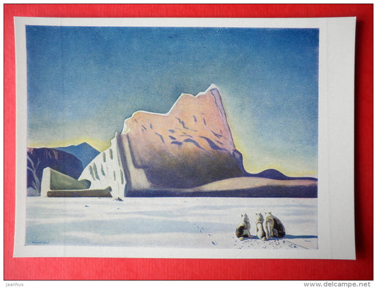 painting by Rockwell Kent - Seal Hunter . Northern Greenland . 1933 - dogs - art of USA - unused - JH Postcards