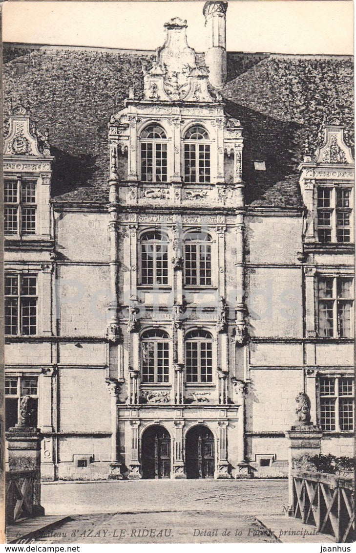 Chateau d' Azay Le Rideau - Detail de la Facade principale - castle - 6 - old postcard - France - unused