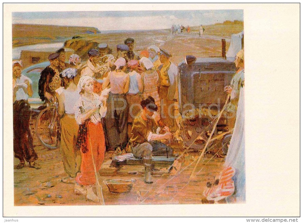 painting by D. Mochalsky - Receiving Letters , 1959 - bulldozer - russian art - unused - JH Postcards