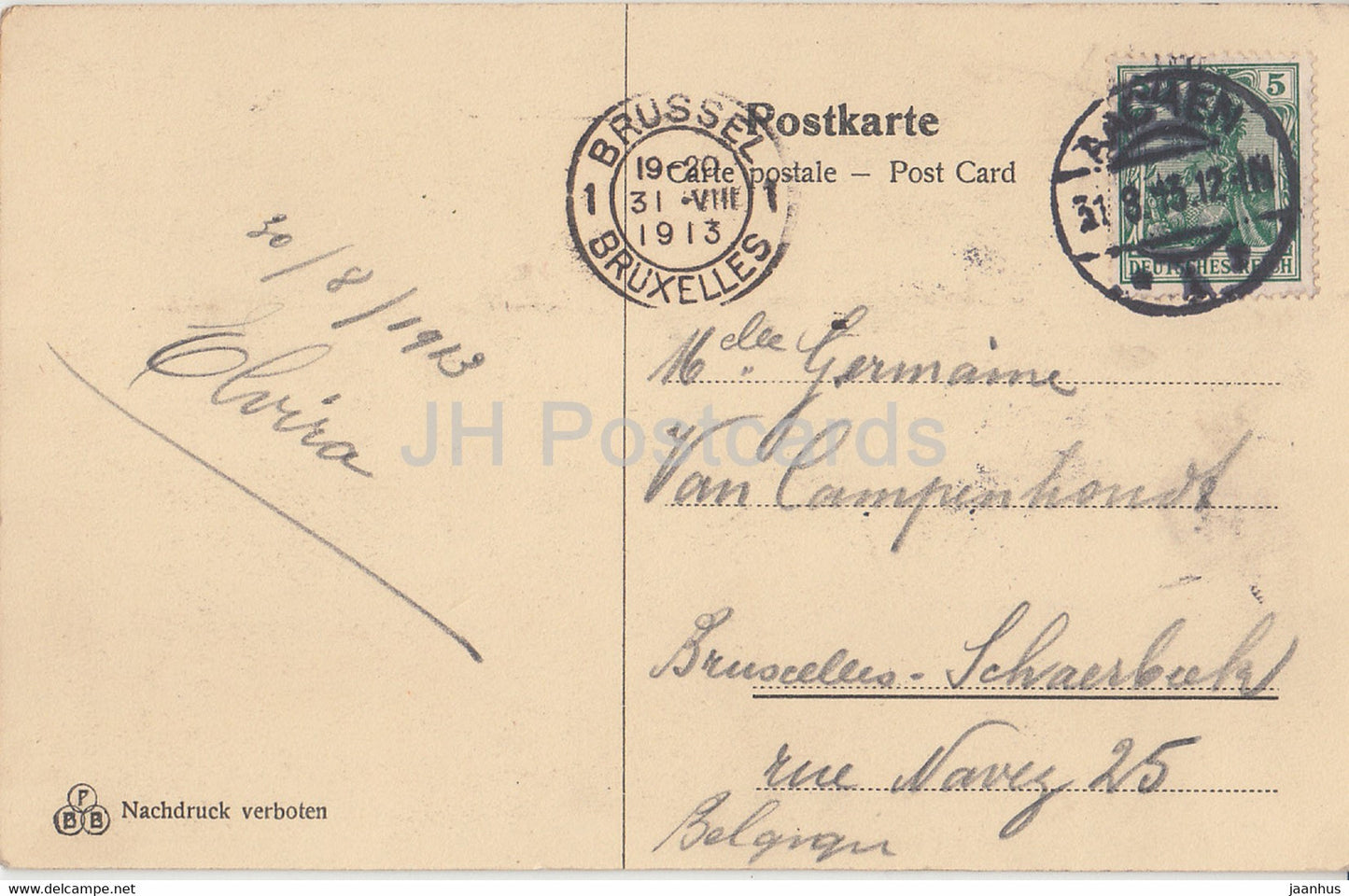 Aachen Forst - Kirche mit tausendjahrige Linde - Gemalde v Hermann Killian - old postcard - 1913 - Germany - used