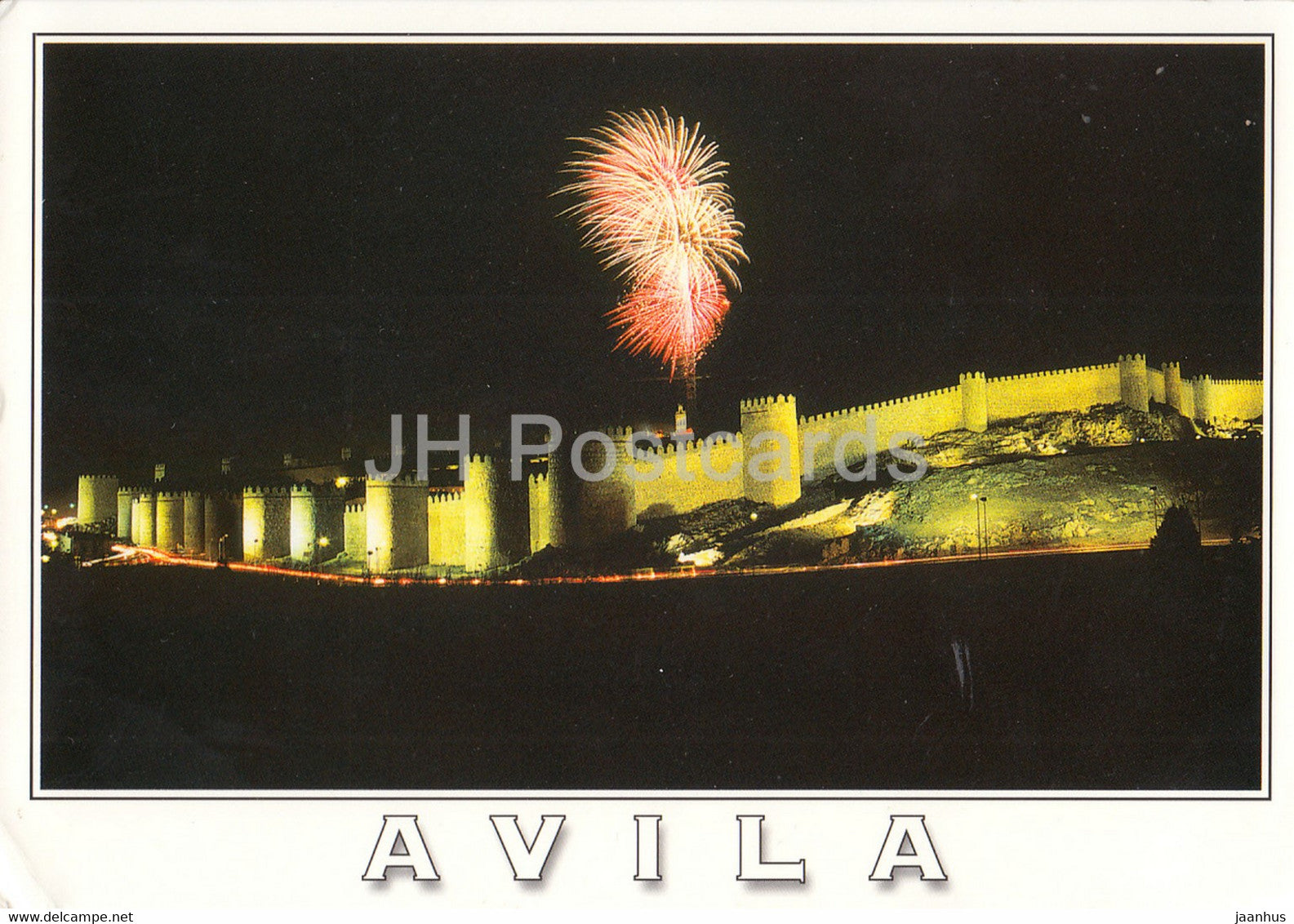 Avila - Murallas - Vista parcial nocturna - Walls - Partial Night View - fireworks - 100 - 2003 - Spain - used - JH Postcards