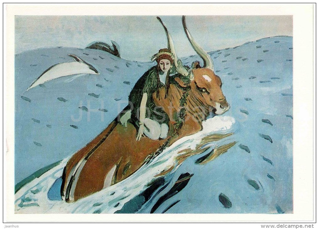 painting by Valentin Serov , The Rape of Europa , 1910 - large format postcard - russian art - unused - JH Postcards