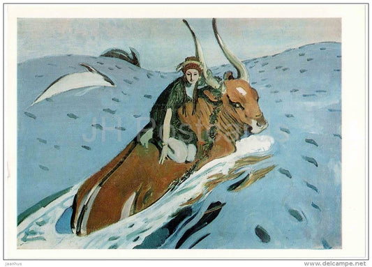 painting by Valentin Serov , The Rape of Europa , 1910 - large format postcard - russian art - unused - JH Postcards