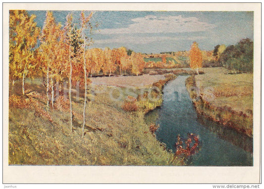 painting by I. Levitan - Golden Autumn , 1895 - river - Russian art - 1953 - Russia USSR - unused - JH Postcards