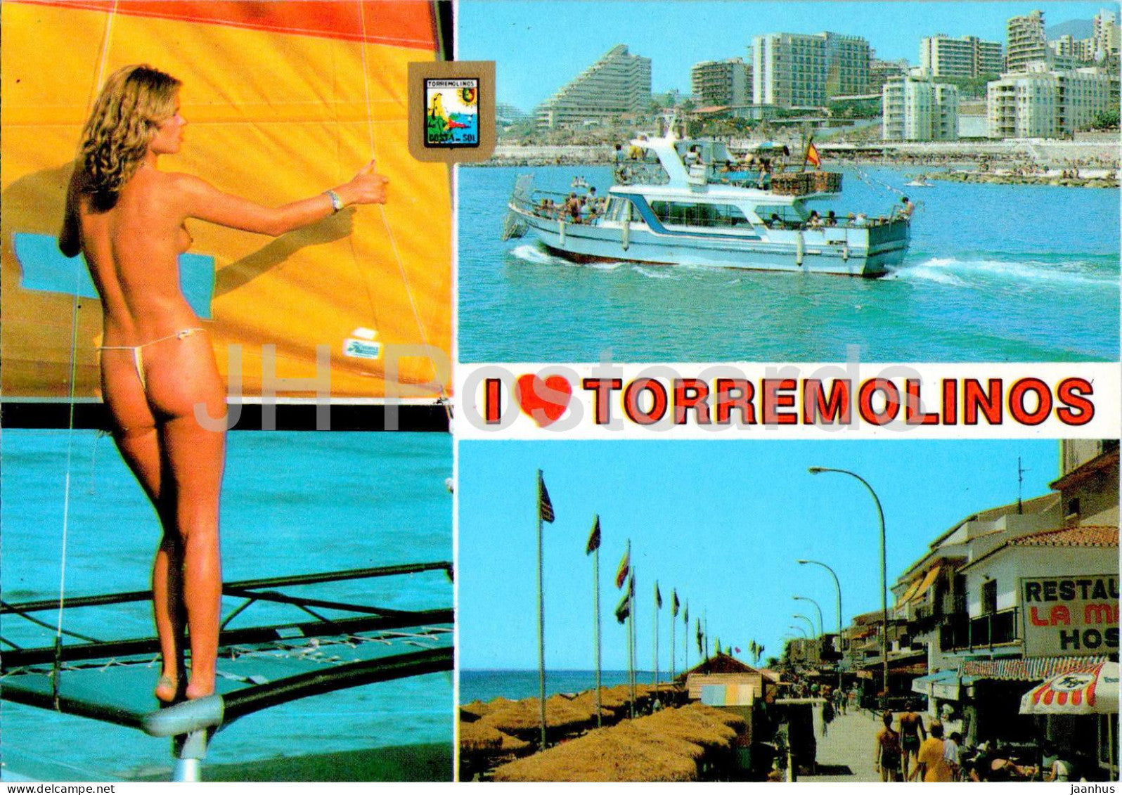Torremolinos - Costa del Sol - Benalmadena Costa - La Carihuela - nude naked woman - boat - 125 - Spain - used - JH Postcards