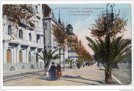 Calle de Arguelles - Gran Via Diagonal - 28 - Barcelona - Spain - sent from Spain Barcelona to Estonia Õisu 1929 - JH Postcards