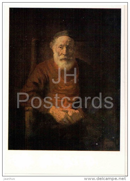 painting by Rembrandt - Portrait of an Old Man in Red , 1652-54 - dutch art - unused - JH Postcards