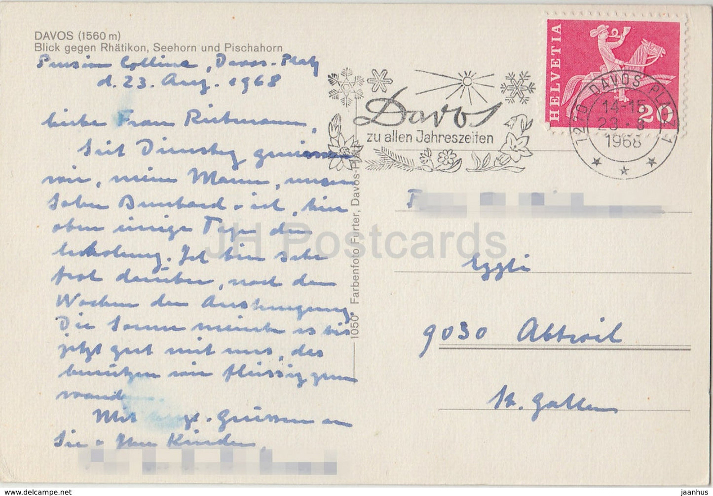 Davos 1560 m - Blick gegen Rhatikon Seehorn und Pischahorn - 1050 - 1968 - Switzerland - used