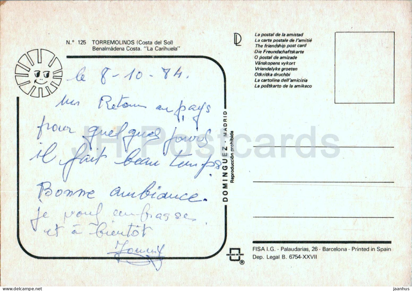 Torremolinos - Costa del Sol - Benalmadena Costa - La Carihuela - femme nue nue - bateau - 125 - Espagne - utilisé 