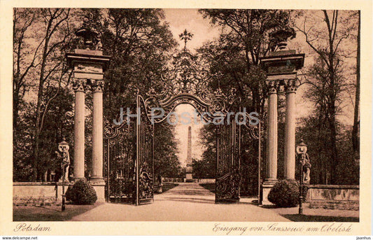 Potsdam - Eingang von Sanssouci am Obelisk - 1551 - old postcard - Germany - unused - JH Postcards