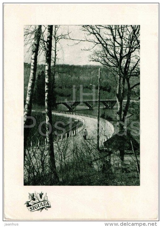 View of the bridge - Sigulda - old postcard - Latvia USSR - unused - JH Postcards