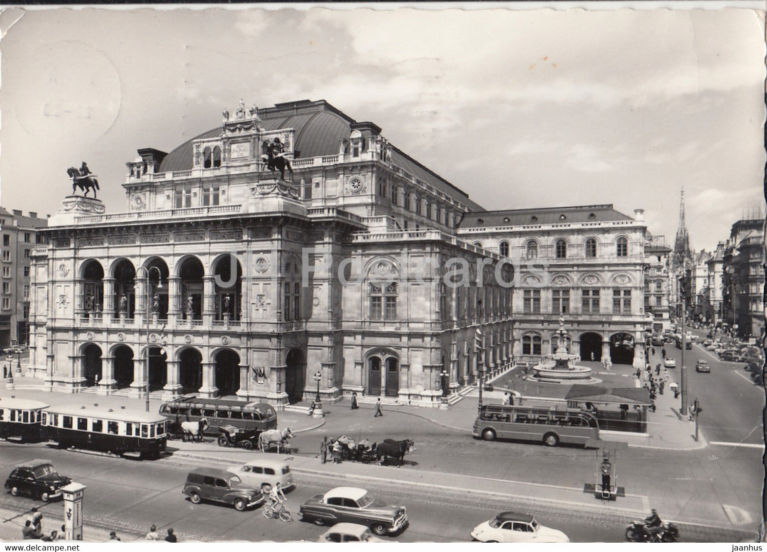 Wien - Vienna - Staatsoper mit Stephansdom - opera theatre - car - bus - tram - 1962 - Austria - used - JH Postcards