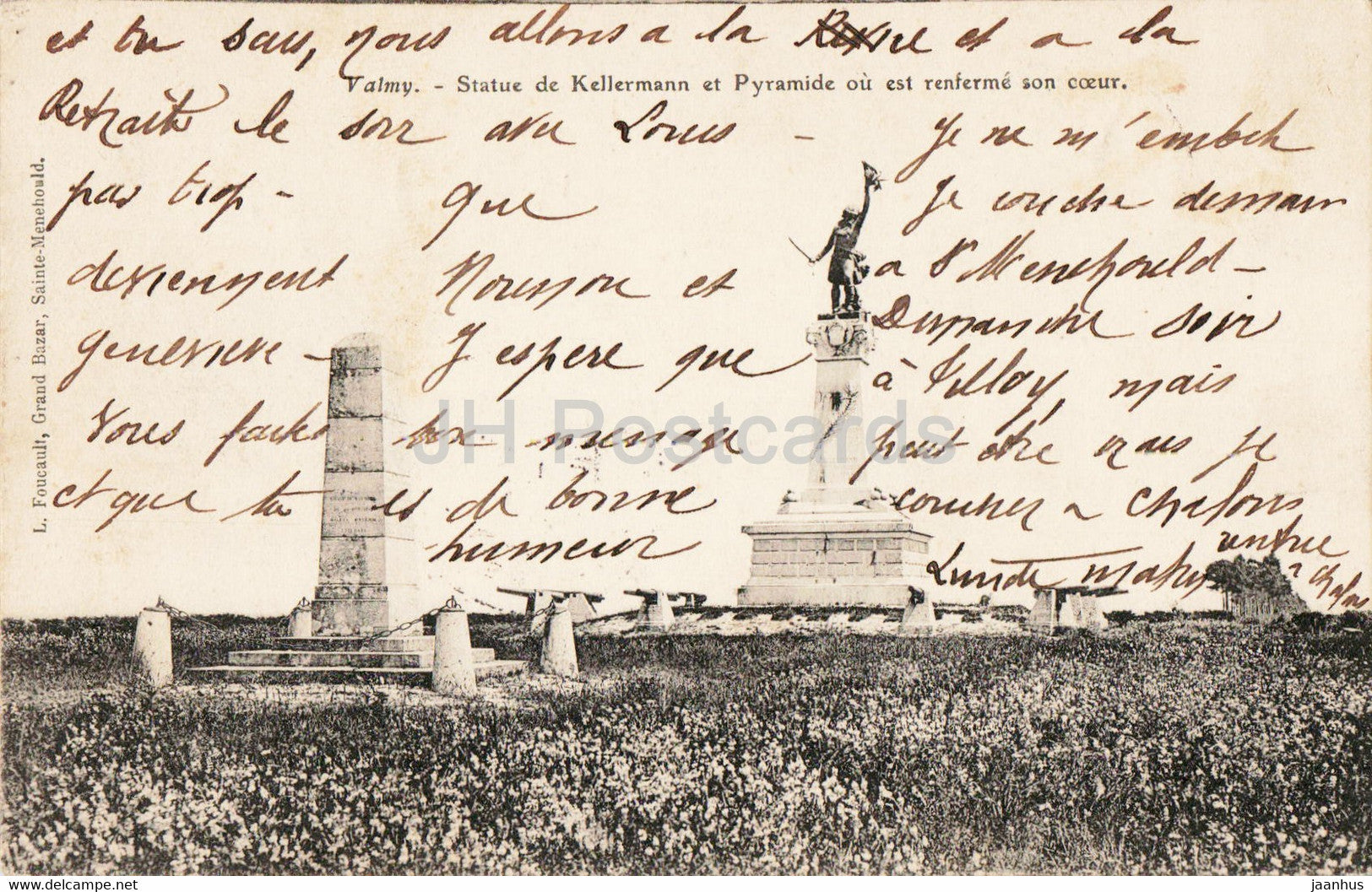 Valmy - Statue de Kellermann et Pyramide ou est renferme son coeur - old postcard - 1908 - France - used - JH Postcards