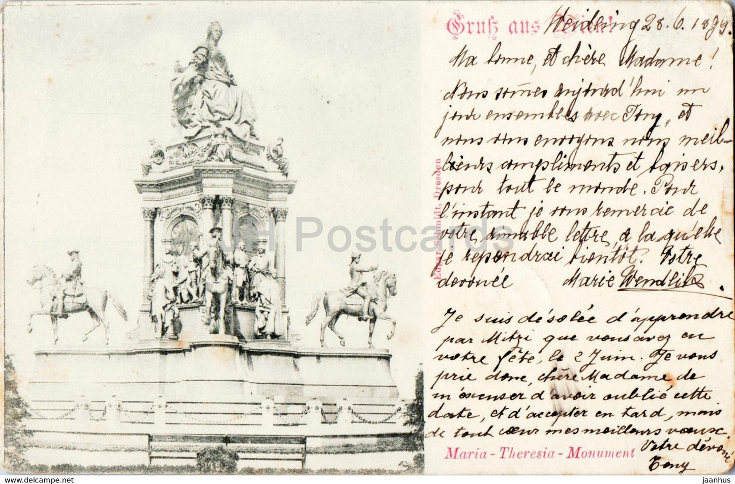 Gruss aus Wien - Maria Theresia Monument - old postcard - 1899 - Austria - used - JH Postcards