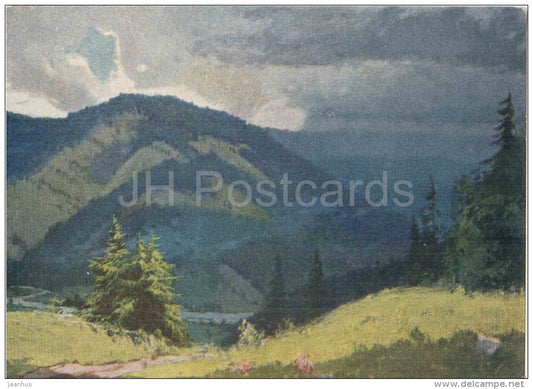 painting by A. Kashshay - After the Rain - mountains - ukraine art  - unused - JH Postcards