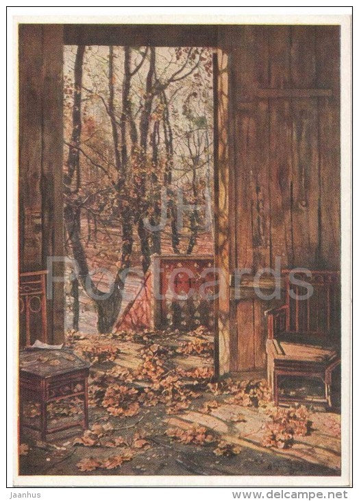 painting by I. Brodsky - Autumn Leaves - room - russian art - unused - JH Postcards