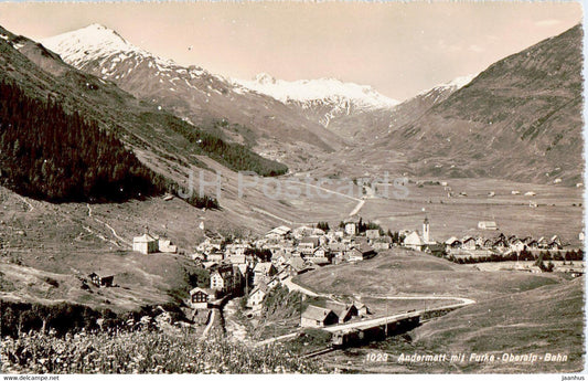 Andermatt mit Furka Oberalp Bahn - train - railway - 1023 - old postcard - 1944 - Switzerland - used - JH Postcards