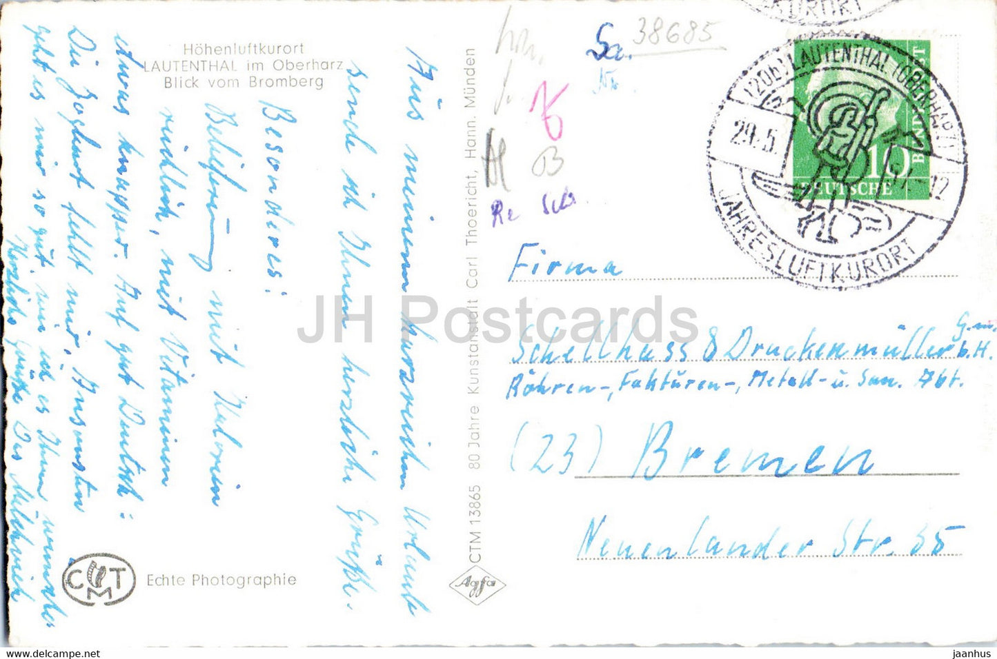 Lautenthal im Oberharz - Blick vom Bromberg - old postcard - 1957 - Germany - used