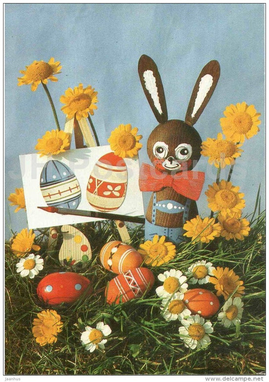 Easter Greeting Card - Ostern - hare - rabbit - eggs - painting - Germany - unused - JH Postcards