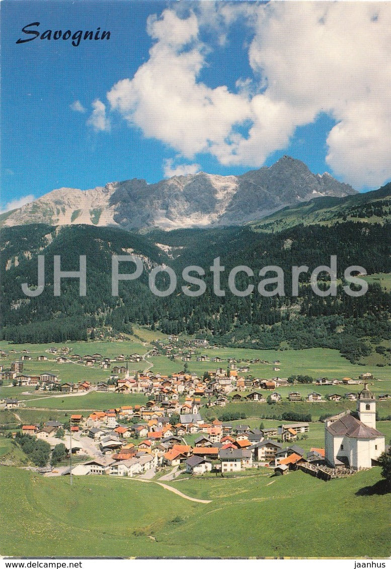 Savognin 1210 man der Julier Route mit Piz Mitgel - 1988 - Switzerland - used - JH Postcards