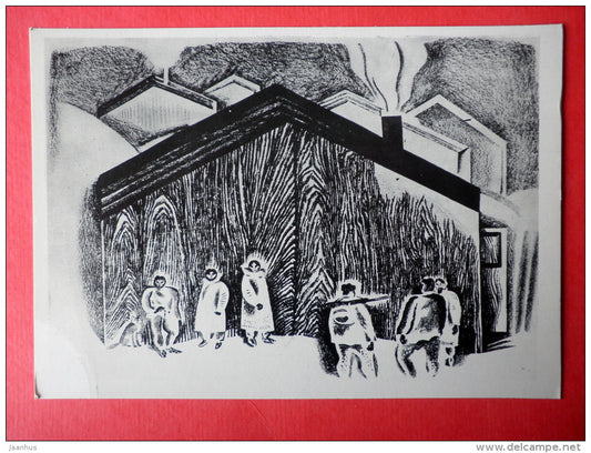 illustration by Vitaly Petrov - Good Mood - Chukotka - people - houses - 1977 - Russia USSR - unused - JH Postcards