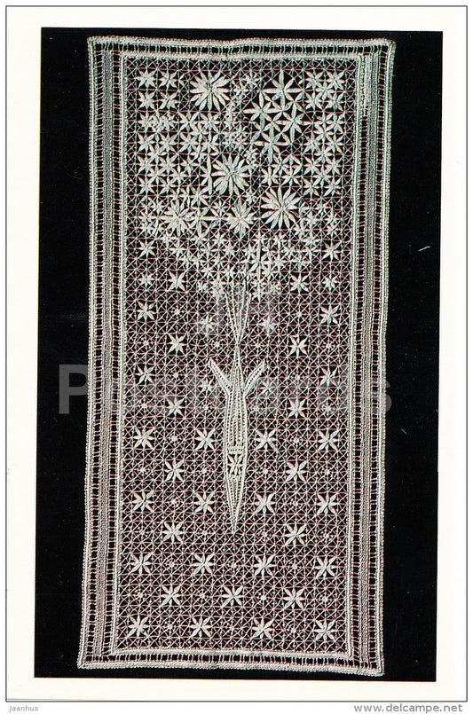 ornamental panel of free bobbin lace - Vologda - Russian Lace - handicraft - 1983 - Russia USSR - unused - JH Postcards
