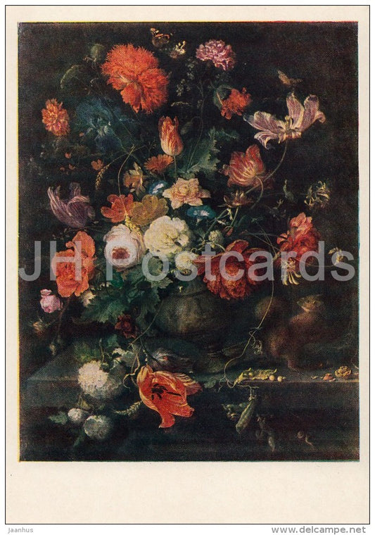 painting by Abraham Mignon - Flowers in a Vase - peonies - Dutch art - 1960 - Russia USSR - unused - JH Postcards