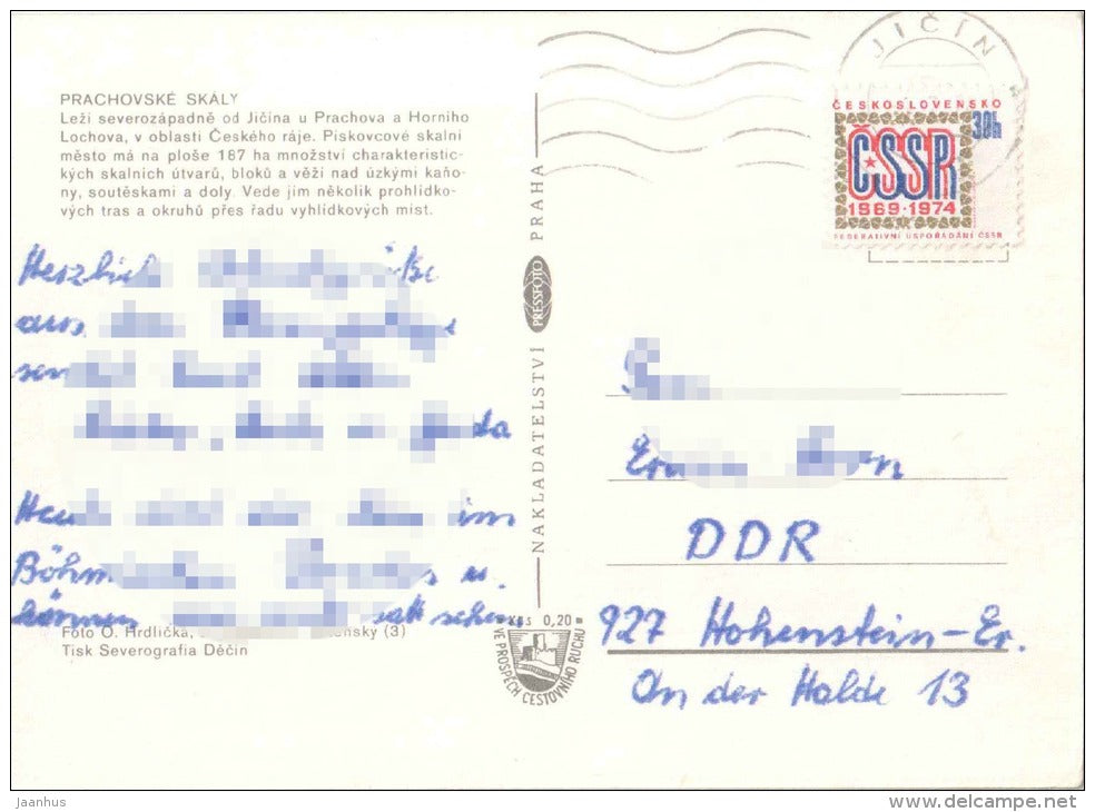 Prachovske Skaly - rocks - Czechoslovakia - Czech - used 1974 - JH Postcards