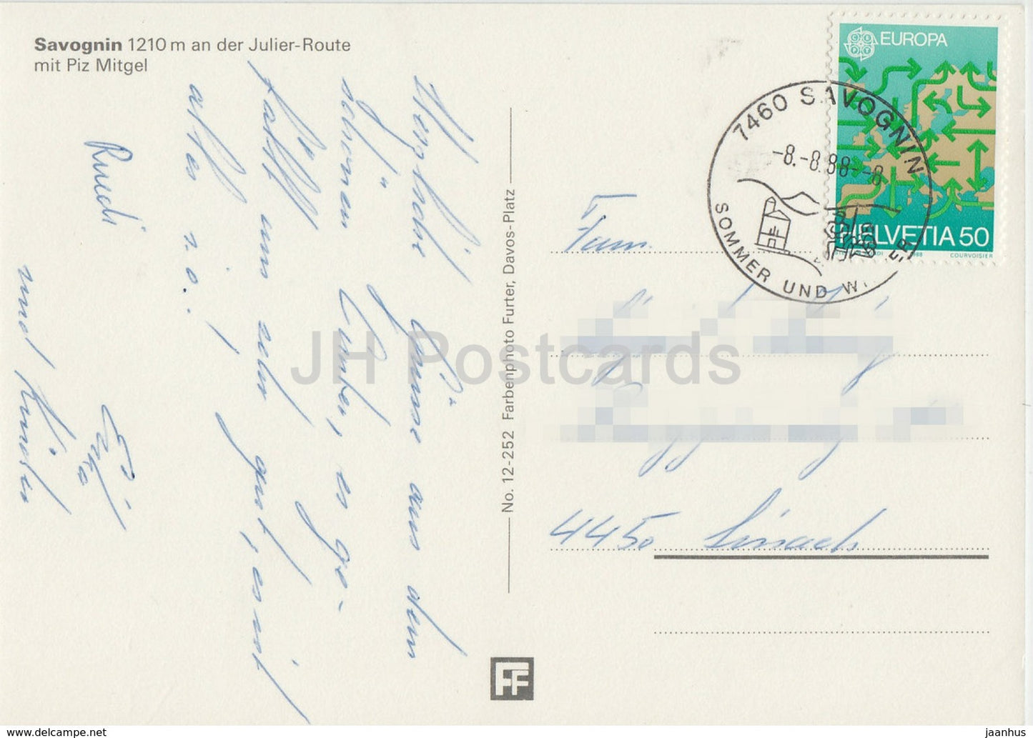 Savognin 1210 man der Julier Route mit Piz Mitgel - 1988 - Switzerland - used