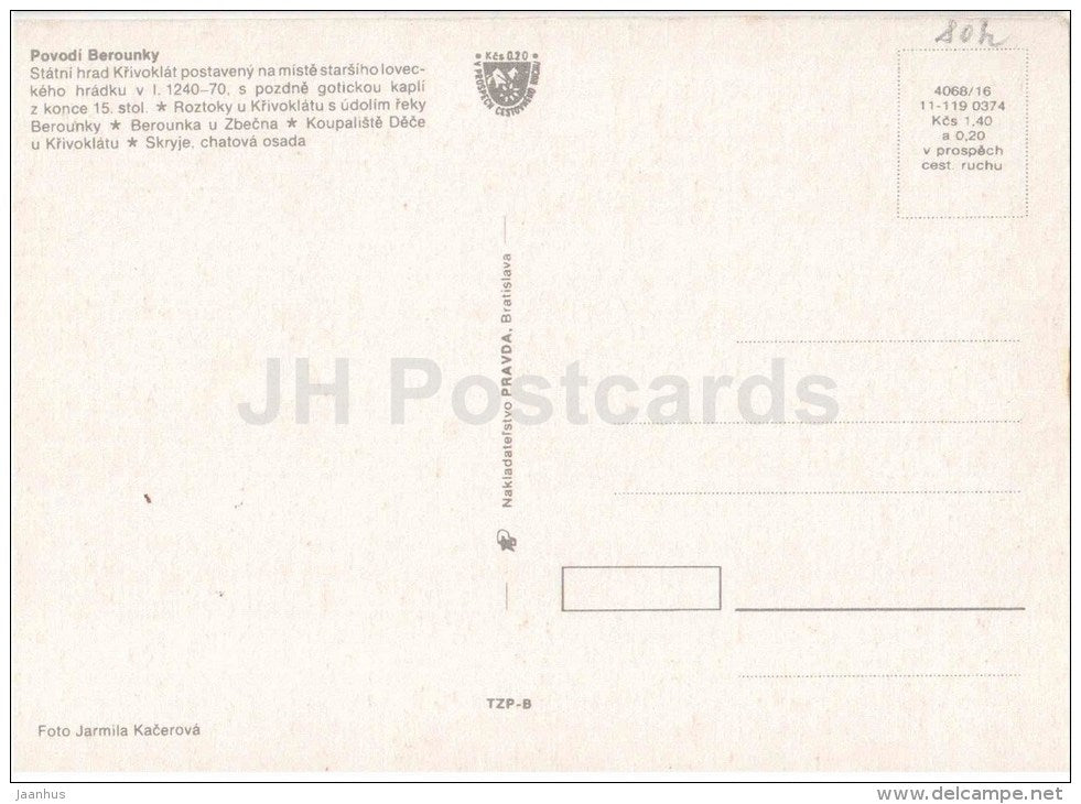 Povodi Berounky - castle - Berounka river - bridge - Czechoslovakia - Czech - unused - JH Postcards