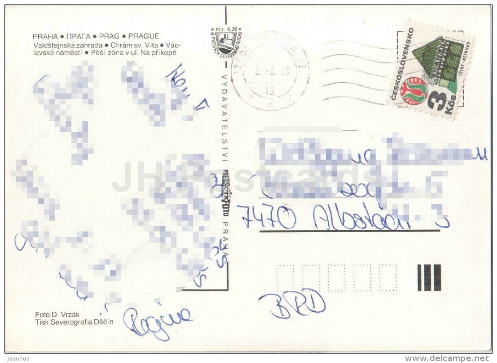 Wenceslas Square - St. Vitus cathedral - Wallenstein Garden - Praha - Prague - Czechoslovakia - Czech - used 1989 - JH Postcards