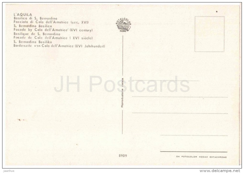 Basilica di S. Bernardino , Facciata di Cola dell´Amatrice - basilica  - L´Aquila - 8909 - Italia - Italy - - JH Postcards