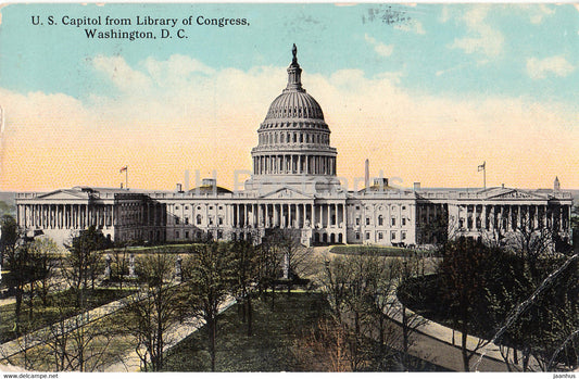 Washington D C - U S Capitol from Library of Congress - 119 - old postcard - 1912 - United States - USA - used - JH Postcards