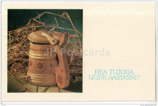 New Year Greeting Card - beer mug - 1973 - Estonia USSR - used - JH Postcards