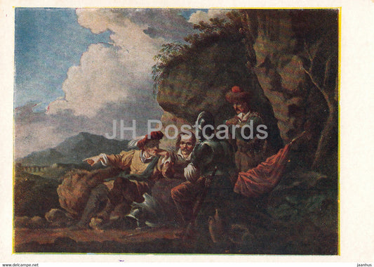 painting by A. Orlovsky - Four warriors sitting under the cliff - Russian art - 1957 - Russia USSR - unused - JH Postcards