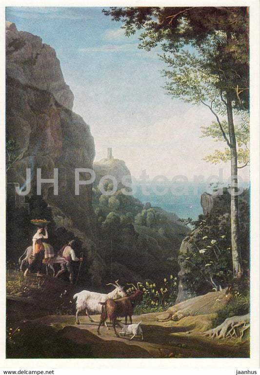painting by Ludwig Richter - Tal bei Amalfi mit Aussicht auf den Meerbusen von Salerno - German art - Germany - unused - JH Postcards