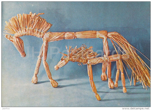 Horses - Belarusian Straw Toys - 1974 - Russia USSR - unused - JH Postcards