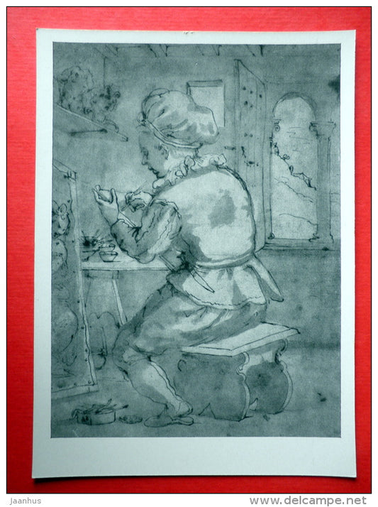 drawing by Annibale Carracci - Artist at Work - italian art - unused - JH Postcards
