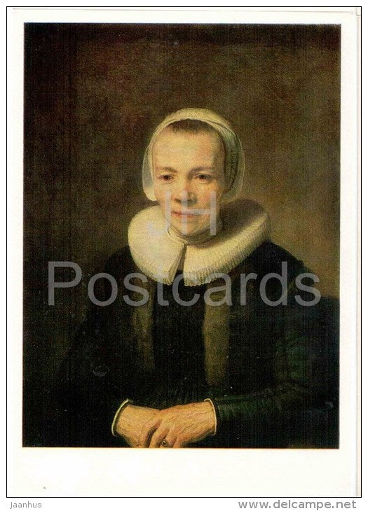 painting by Rembrandt - Portrait of Baertjen Martens Doomer , 1640 - dutch art - unused - JH Postcards