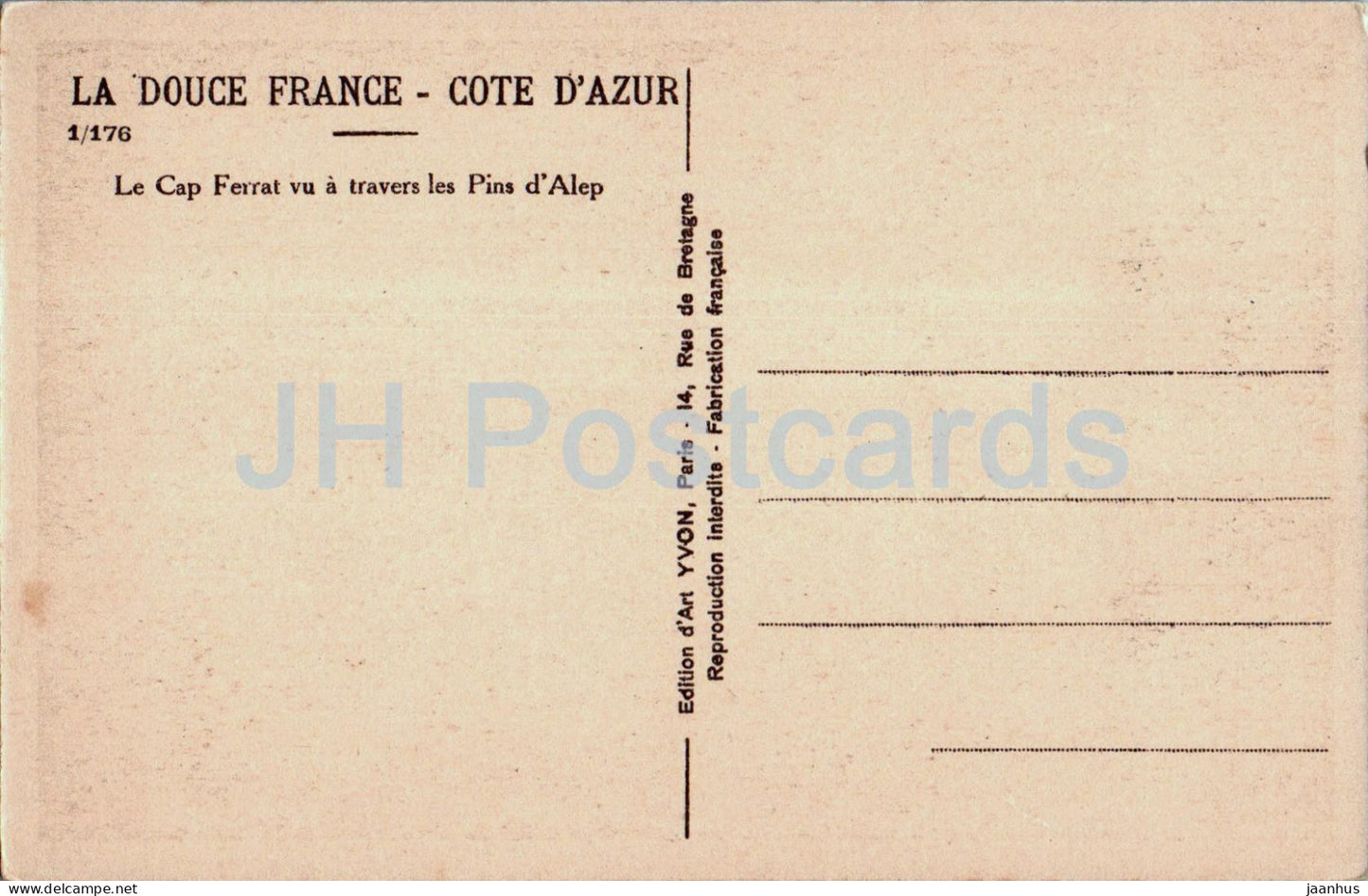 Le Cap Ferrat vu a travers les Pins d'Alep - La Douce Frankreich - Côte d'Azur - alte Postkarte - Frankreich - unbenutzt 