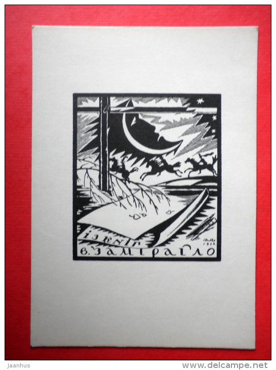 Ex Libris - V. Zamiraylo - illustration by D. Mitrokhin - riders - moon - 1966 - Russia USSR - unused - JH Postcards