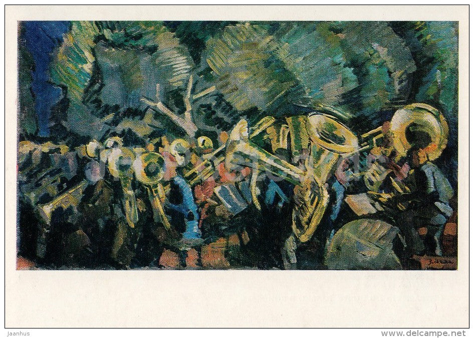painting by N. Ulyanov - Orchestra , 1921 - Russian art - Russia USSR - 1986 - unused - JH Postcards