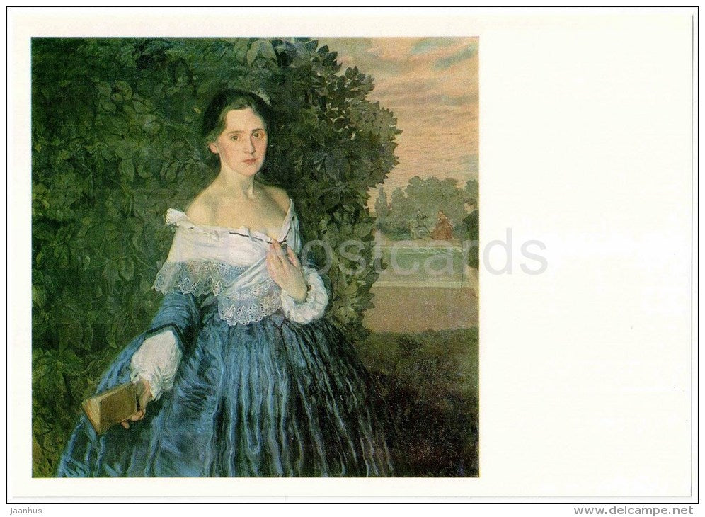 painting by Konstantin Somov , Lady in a Blue Dress , 1897-1900 - book - large format postcard - russian art - unused - JH Postcards