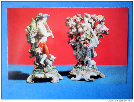 The Shepherd and the Shepherdess , porcelain - Kuskovo - 1982 - Russia USSR - unused - JH Postcards