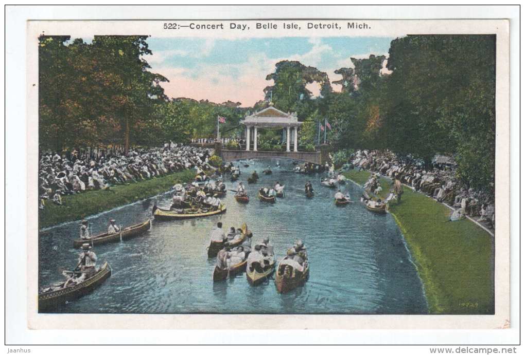 Band Concert Day , Belle Isle , Detroit , Mich - boat - 522 - old postcard - USA - used - JH Postcards